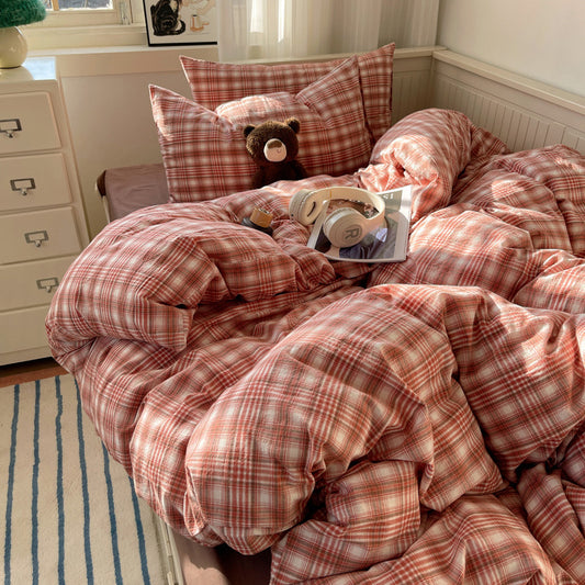 Plaid Cotton Bedding Suit