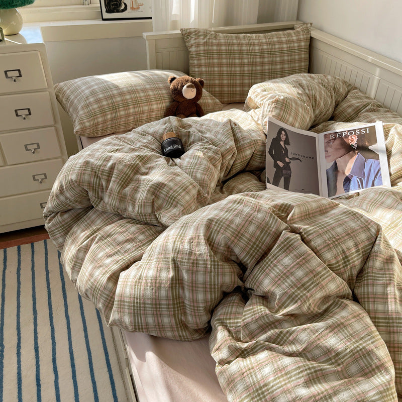 Plaid Cotton Bedding Suit